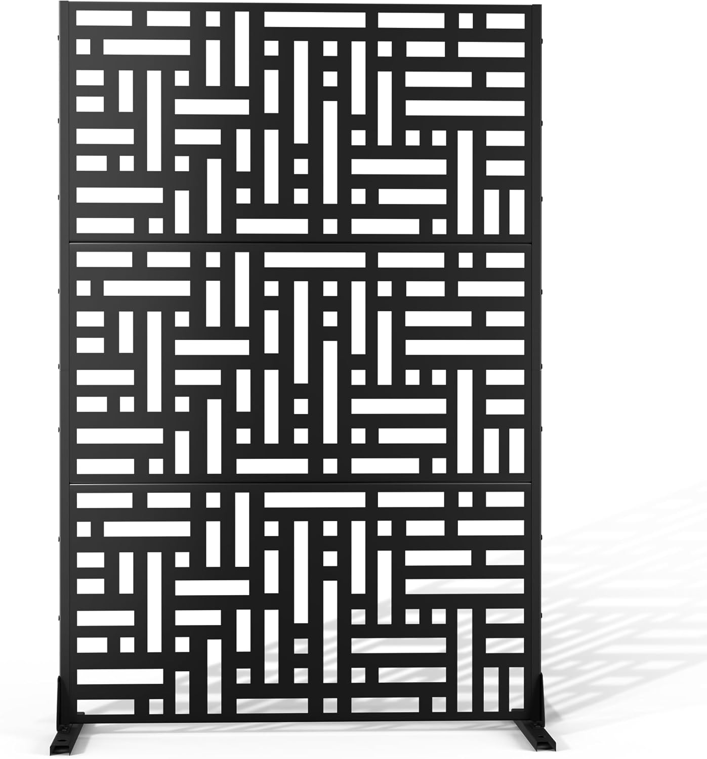 Metal Privacy Screen 72" H47 W,Freestanding Decorative Outdoor Panel for Balcony Patio Lawn Garden,Fence-Black & Street