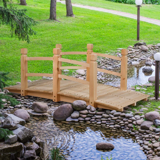 Giantex 5 FT Wooden Garden Bridge, Classic Wood Arc Footbridge with Railings, 400 lbs Capacity, Decorative Pond Bridge for Outdoor Garden Yard Backyard Creek Farm (Natural)