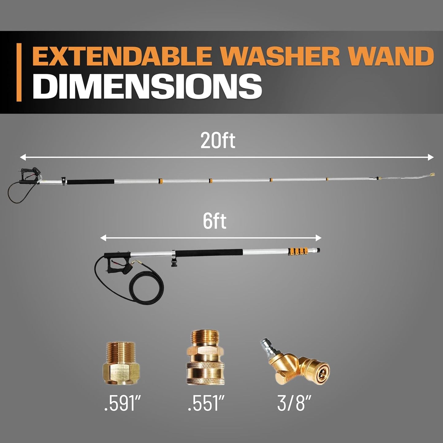 EDOU 20 ft Telescoping Pressure Washer Wand - Power Washer Gutter Cleaner Tool - 4,000 PSI Extension Pole with 1/4" Quick Connection, 5 Spray Nozzles, 2 Couplers, and Support Harness