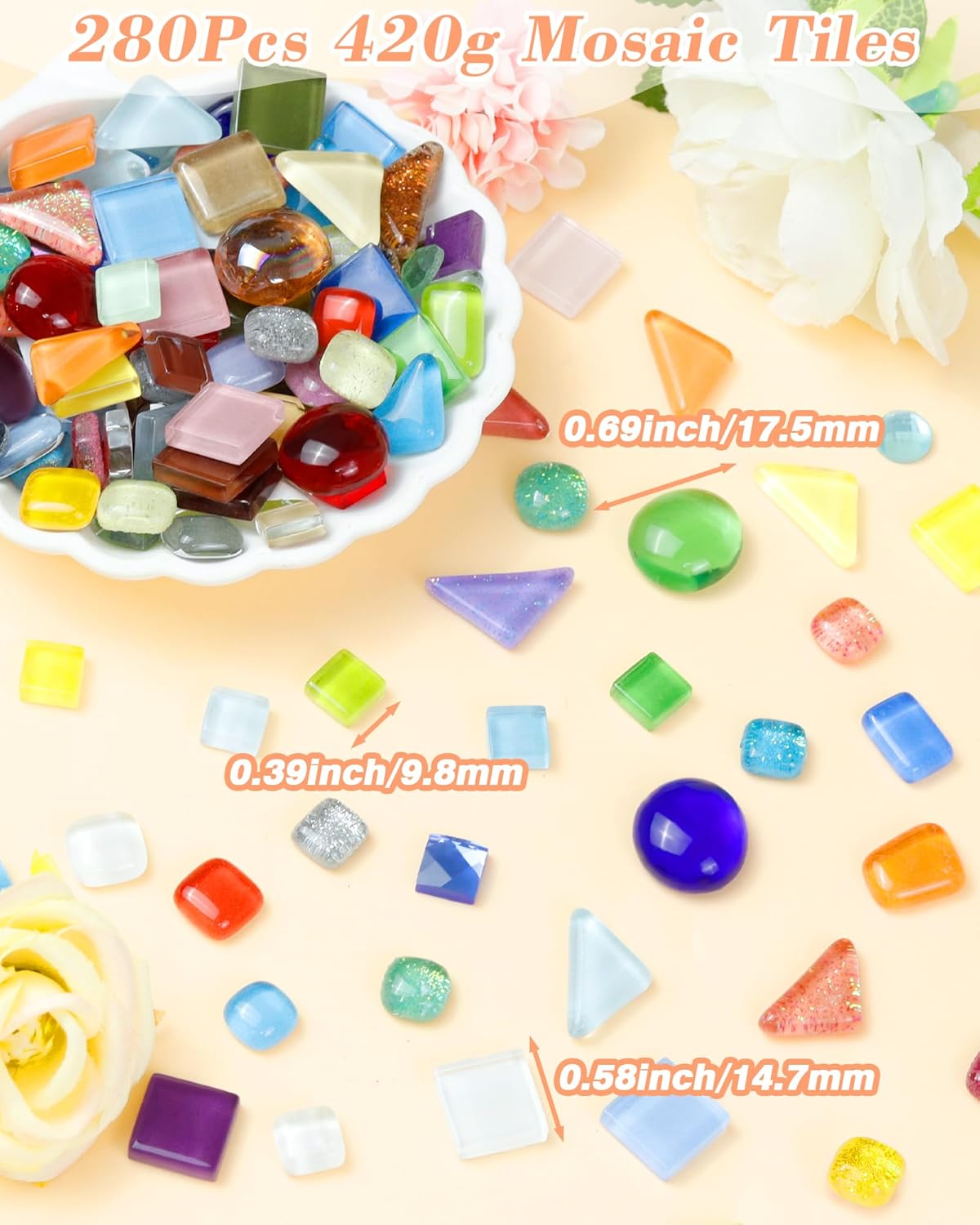 FIVEIZERO 420g Mosaic Tiles for Crafts - 280Pcs Glass Mosaic Kits, Mixed Shapes Mosaic Glass Pieces for Art, Irregular Tiny Mosaic Tile for DIY Projects, Home Decoration(Black)