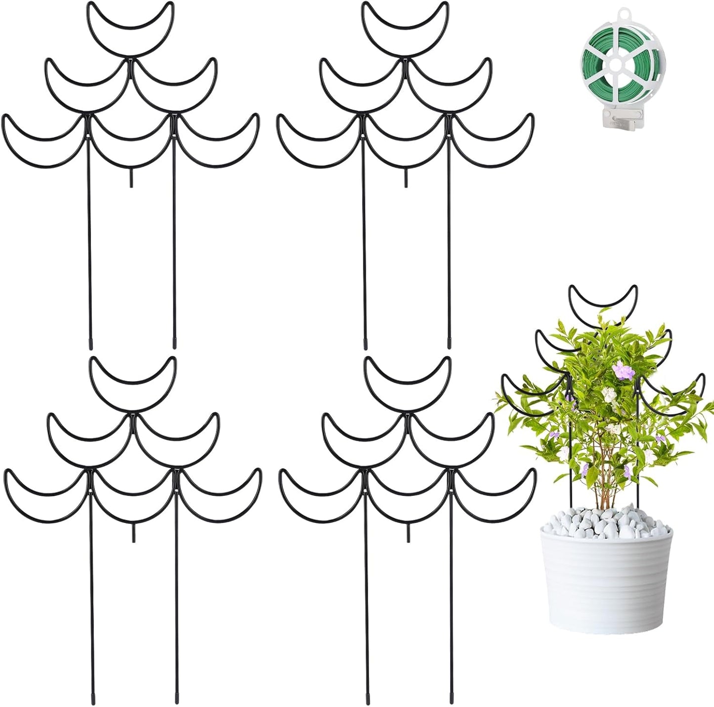 4 Pack Metal Plant Trellis for Climbing Plants Outdoor/Indoor - Sturdy Garden Trellis for Potted Plants, Rustproof Plant Suppor Stakes for Vine Ivy Pothos Monstera Hoya Flowers