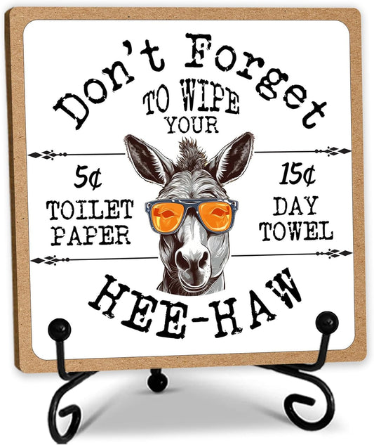 5" Wooden Plaque,Don't Forget To Wipe Your, Western Donkey Decor With 1 Metal Support, Bathroom Toilet Decor, Rustic Farmhouse Home Guest Room Bathroom Decorations And Accessories -B10