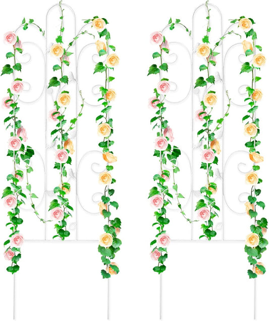 2 Pack Metal Garden Trellis for Climbing Plants Outdoor 61''x 18.5" Rose Flower Support Rustproof Sturdy Leaves Garden Trellis for Vegetables Trellis for Potted Plants - White
