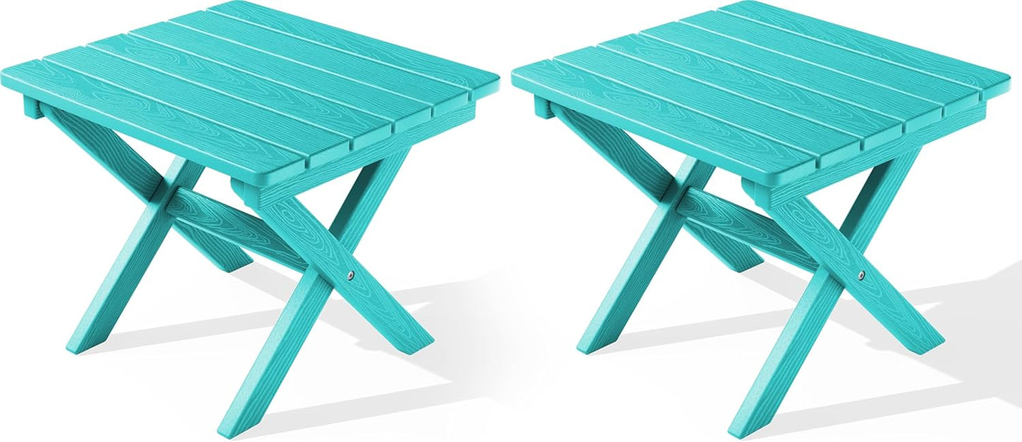 SERWALL Folding Outdoor Side Table Set of 2, Portable Adirondack Side Table, Aruba