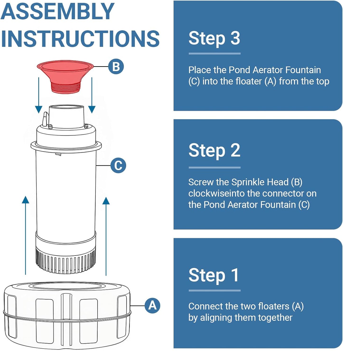 Floating Pond Fountain Aerator, 15AWG 100FT Power Cord, 1HP 15000 GPH Stainless Steel Large Pump Lake Water Fountains with Timer - 110V 750W