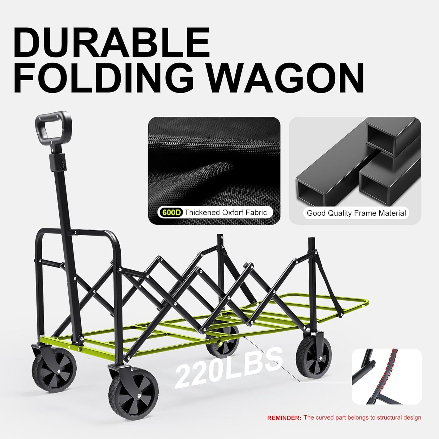 Collapsible Wagons Carts Foldable with Extended Tailgate, Folding Cart on Wheels, Portable Heavy Duty Shopping Carts for Groceries, Apartment, Garden, Camping, Fishing, Outdoor (Black)