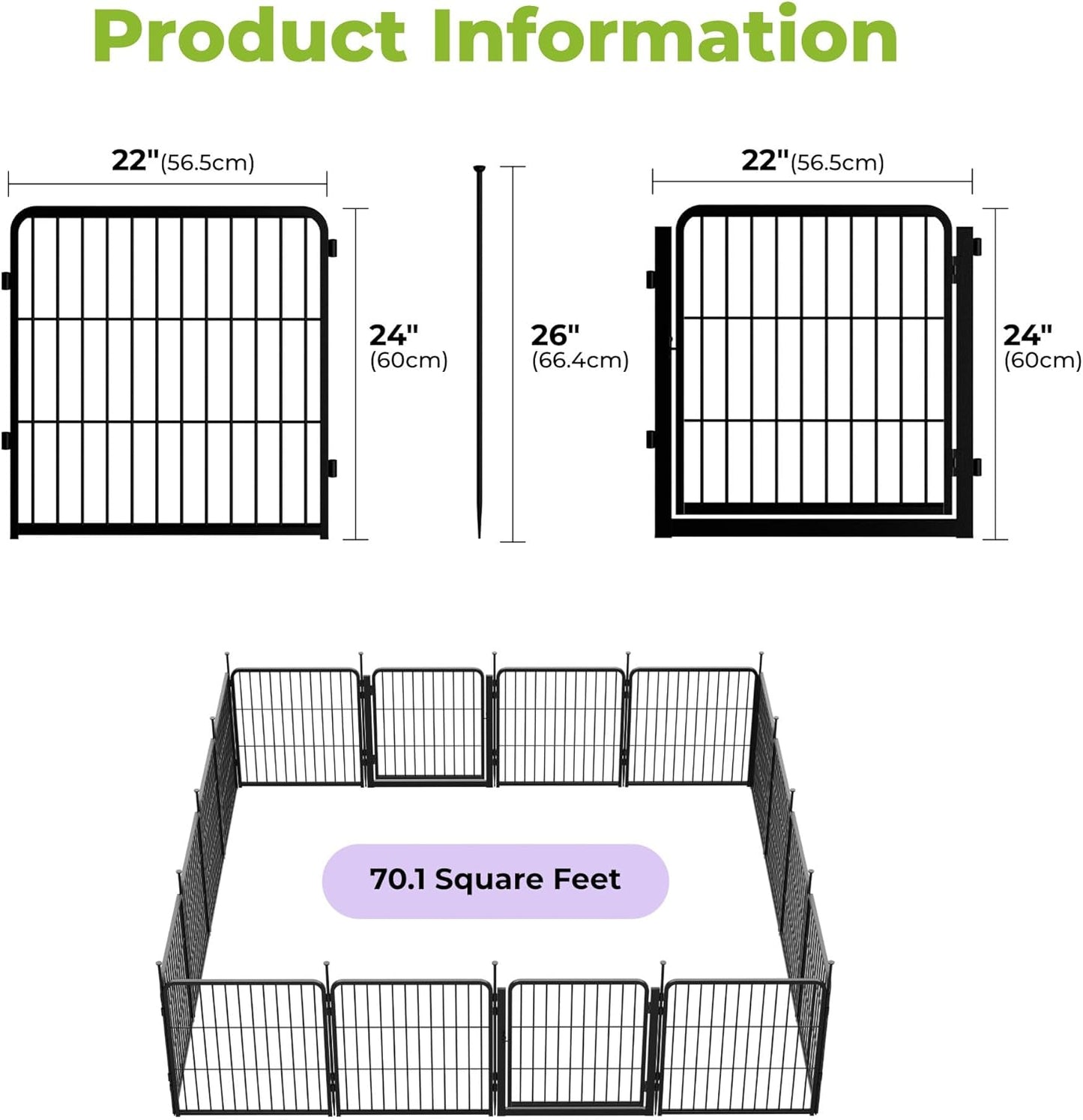 Decorative Garden Fence with Gate 24 in(H) x 29.7 ft(L) 16 Panels, Heavy Duty Metal Animal Barrier Fence for Yard, Flower Bed Fencing, Garden Border Fence, Easy Set Up, Black