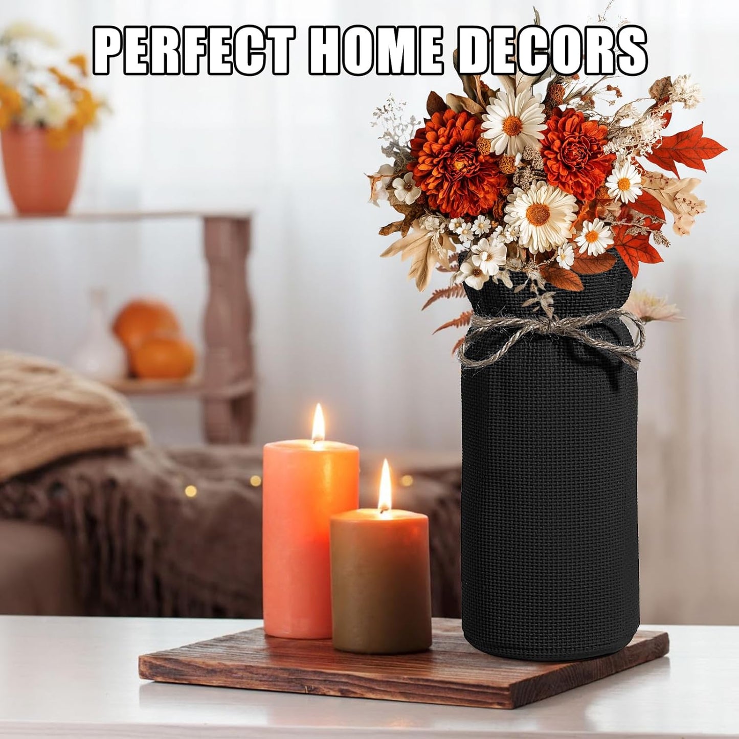 Fall Decor Vase for Flowers Fall Centerpieces for Tables Vases Home Decor Vintage Flower Vase Dining Table Centerpiece Decor(Black)