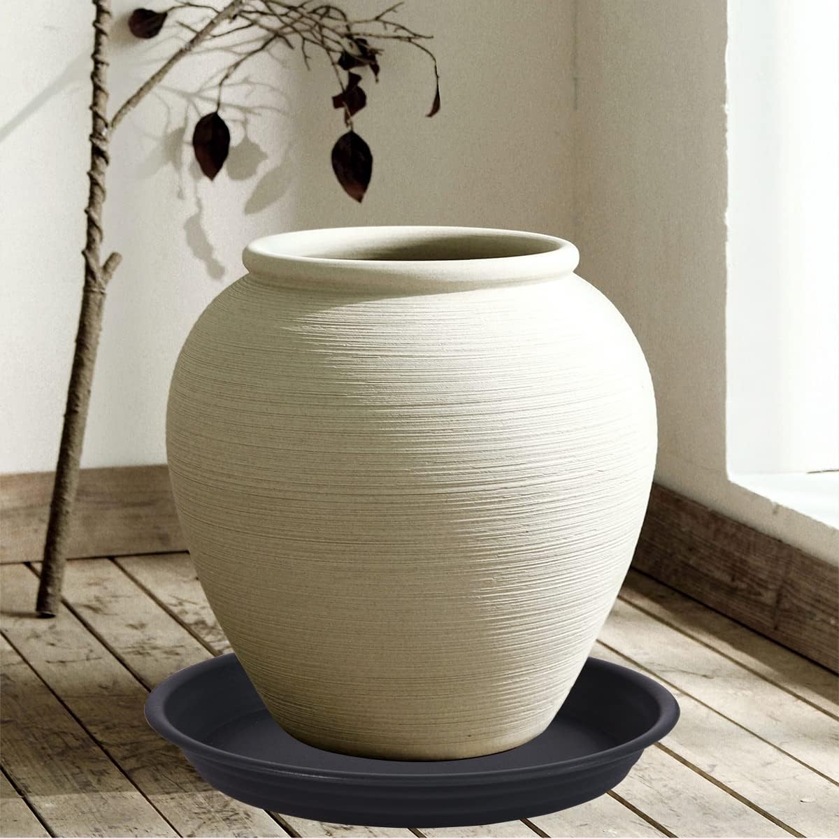 4 Pack Plant Saucer 16 inch, 17 inch (16.8") Plastic Large Flower Planter Plant Pot Saucers and Drip Tray for Indoors Outdoors, Thick Heavy Sturdy Durable Plant Plate Water Catcher (Black)