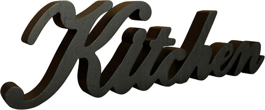 CVHOMEDECO. Rustic Matt Black Wooden Words Sign Free Standing "Kitchen" Desk/Table/Shelf/Door/Home Wall Decoration Art, 15-1/2 x 4-1/4 x 1 Inch