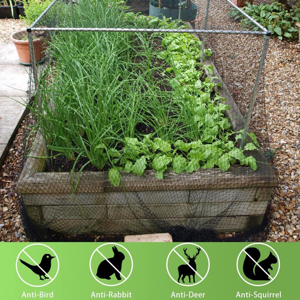 Bird Netting 25x25 Ft, 1/2In Mesh Heavy Duty Garden Netting Pest Barrier for Plants, Fruit Trees, Vegetables, Extra Strong Woven Mesh Netting, Animal Fencing Against Birds, Deer, Poultry