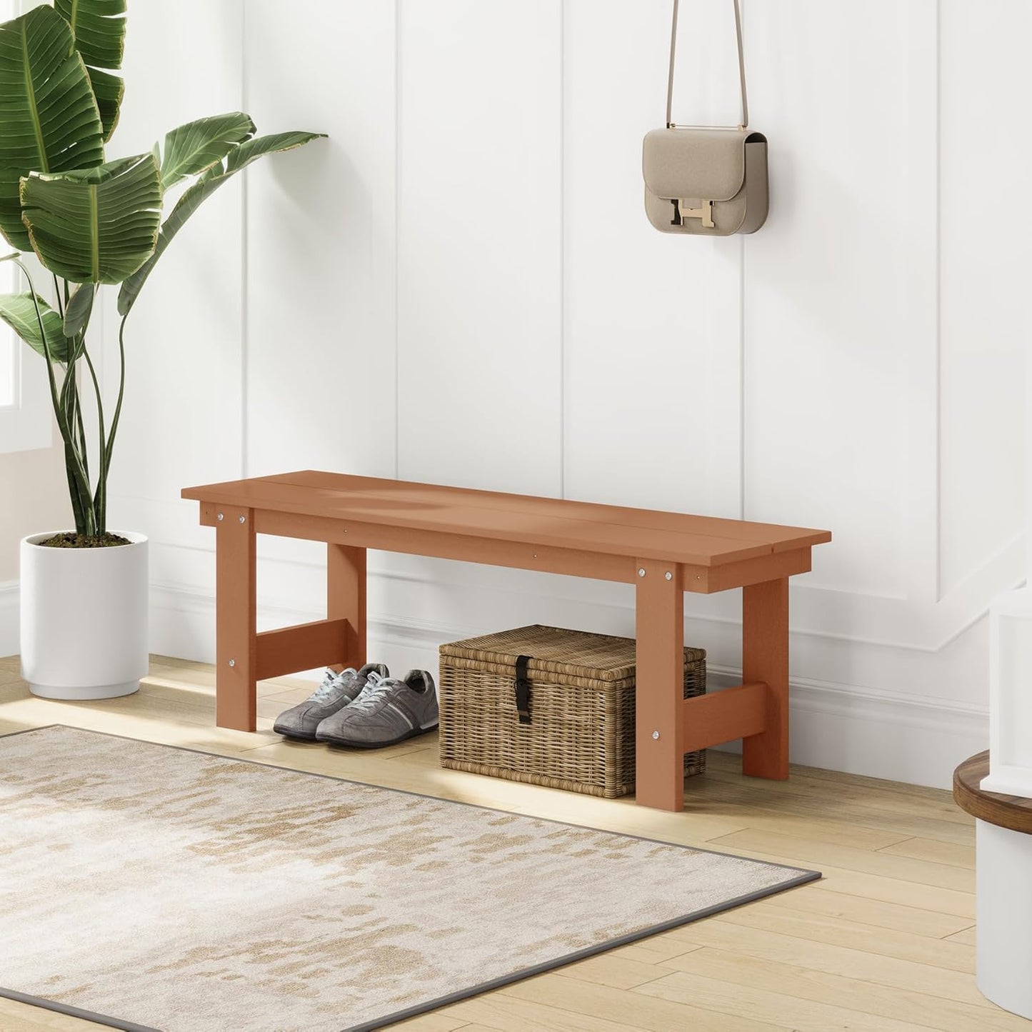 Garden Bench, Front Porch Bench Entryway Park Bench, Patio Backless Garden Seat for Outdoors/Indoor, Low Farmhouse Bench, Teak