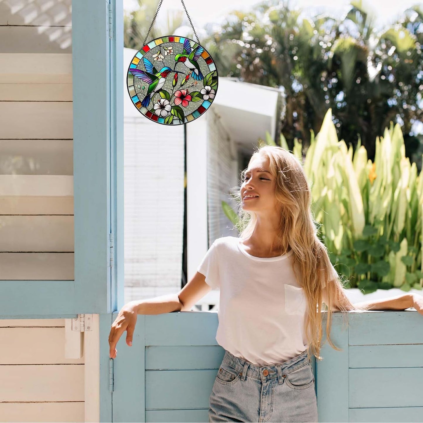 Hummingbird Sun Catcher Stained Glass Window Hanging Hummingbird Decor Gifts Bird Suncatcher for Window Decor Handmade Sun Catcher Decoration for Garden Home Housewarming Gifts