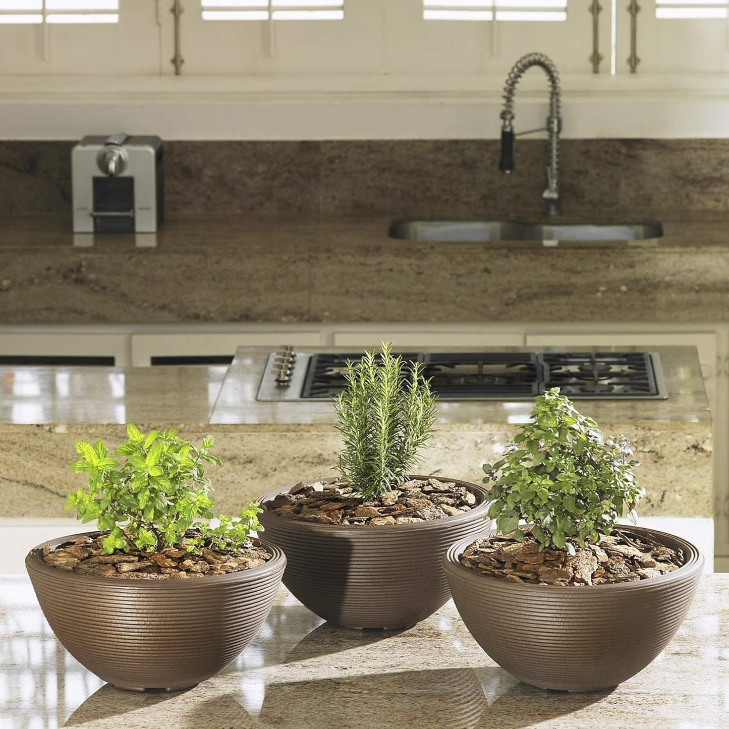 Crescent Garden Delano Bowl Planter, Indoor Outdoor Round Shallow Plant Pot for Water Garden, Bonsai Plant Pots, Succulents with Drain Hole - Double Walled Bowl Lotus Pot, 20" W (Old Bronze)