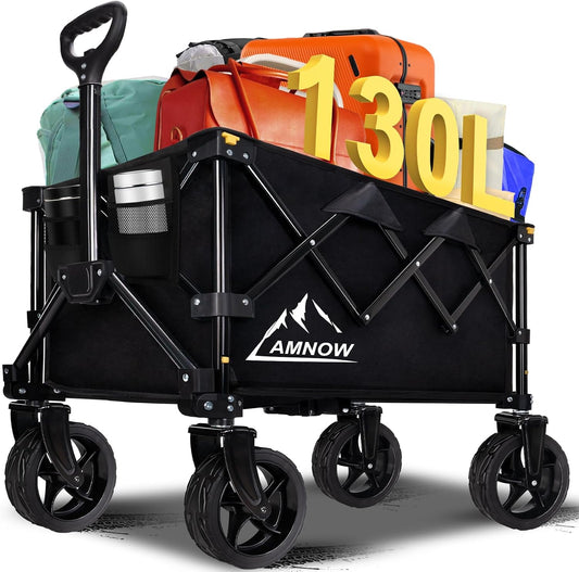 Collapsible Wagon Cart with Wheels Foldable, Folding Wagons Carts with Silent Universal Wheels, Large Grocery Cart On Wheels, Heavy Duty Utility Wagon for Shopping Beach Sports Fishing Camping, 130L