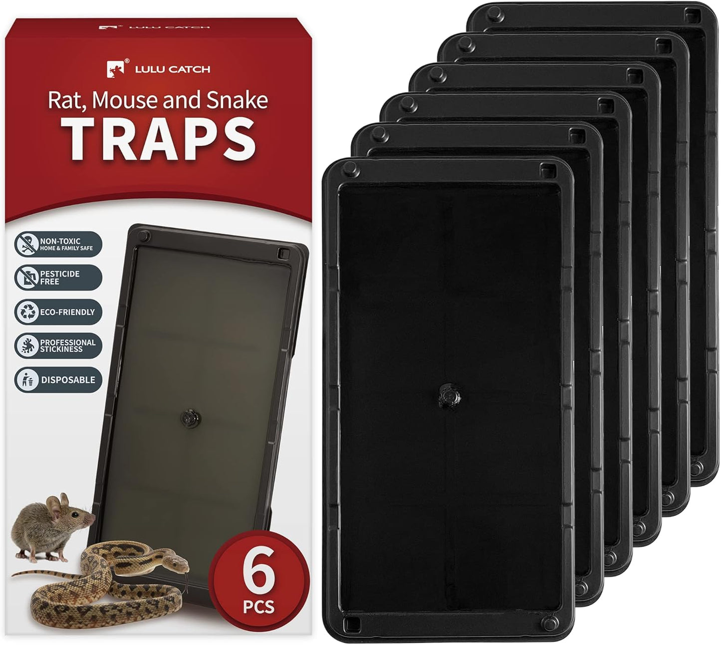 LULUCATCH Super Glue Traps 6 Pack for Mice & Snakes, Larger, Heavier Sticky Traps with Non-Toxic Glue. Sticky Mouse Traps Indoor, Easy to Set, Pet Safe Pest Control