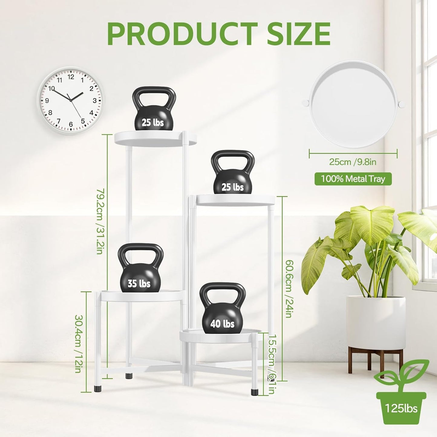 iDavosic.ly 4 Tier Large Plant Stand Indoor, 10 Inch Wide Tall Corner Metal Plant Stands Outdoor for Multiple Plants, Folding Tiered Flower Display Holder Rack Shelf, White