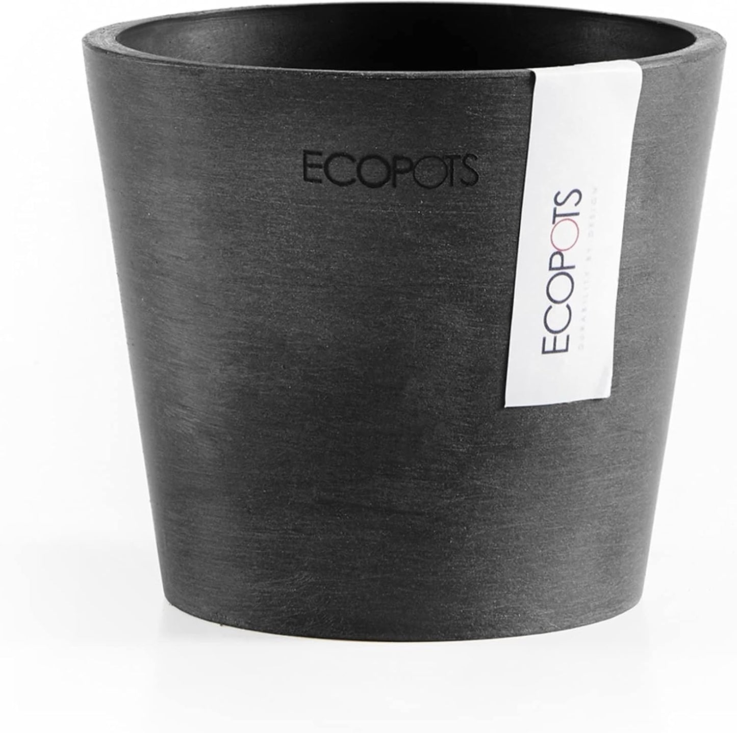 Ecopots Amsterdam Mini Durable Modern Round Recycled-Based Composite Flower Pot Planter, Dark Grey, 4"