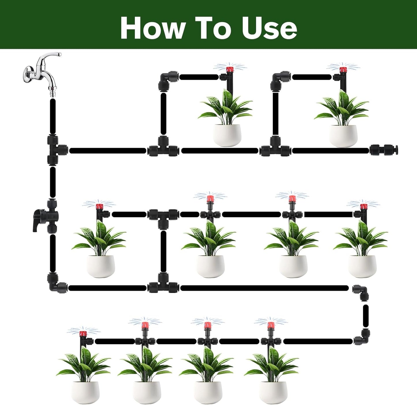 30Pcs 1/4'' Drip Irrigation Tee Connectors with 4Pcs Plugs, Kalolary Drip Irrigation Fittings for 4/7mm Irrigation Tubing 3 Hose Quick Connectors Leak Free Splitter Fitting for Water Irrigation System