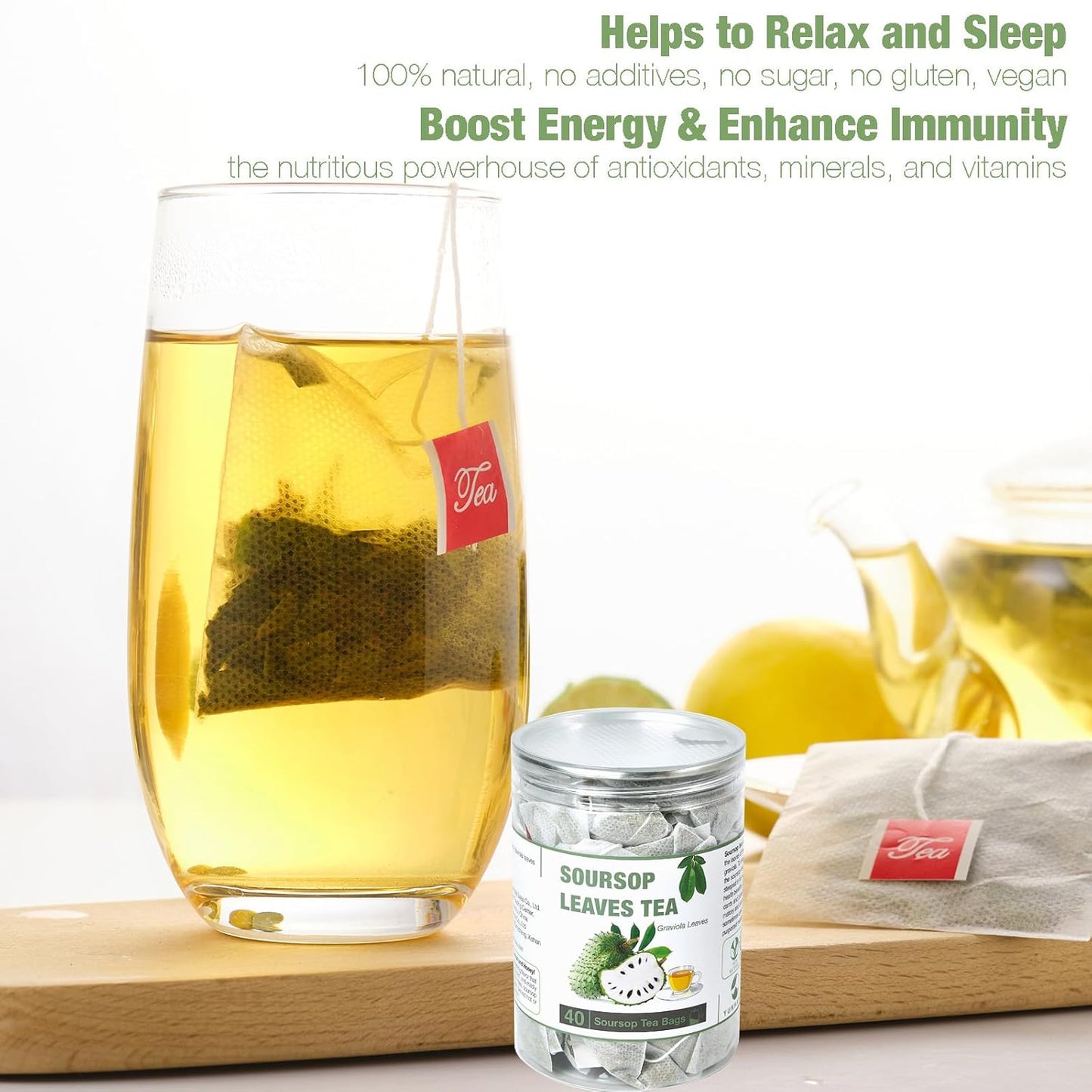 40 Natural Soursop Tea Bags, Soursop Leaves Tea, Dried Soursop Graviola Leaves Tea, te de Guanabana Tea, Pure Sour sop Tea Leaves