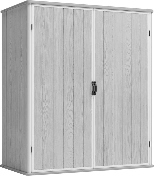 Greesum 5x3FT Plastic Outdoor Storage Shed with Floor, Resin Storaged Sheds with Lockable Door, Window & Vent, All-Weather Tool Sheds for Garden, Backyard, Pool Supplies, Light Gray (4.7×2.5FT)
