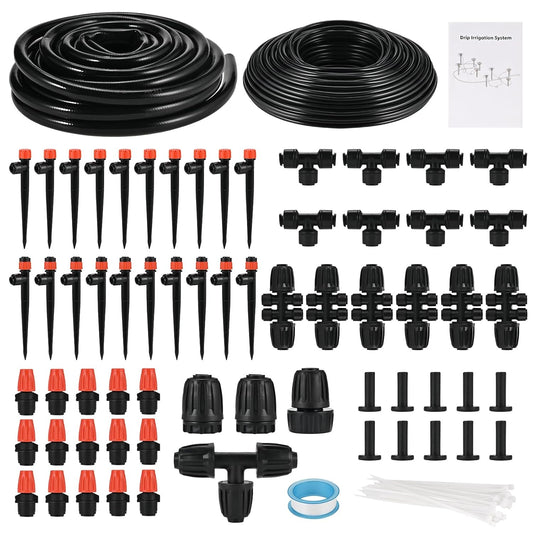 Complete 234FT Drip Irrigation System with 87 Quick Connectors - Automatic Sprinkler Kit for Lawn, Raised Bed, Greenhouse & Plant Watering. Includes 1/4'' Tubing, Drip Emitters, & Connectors