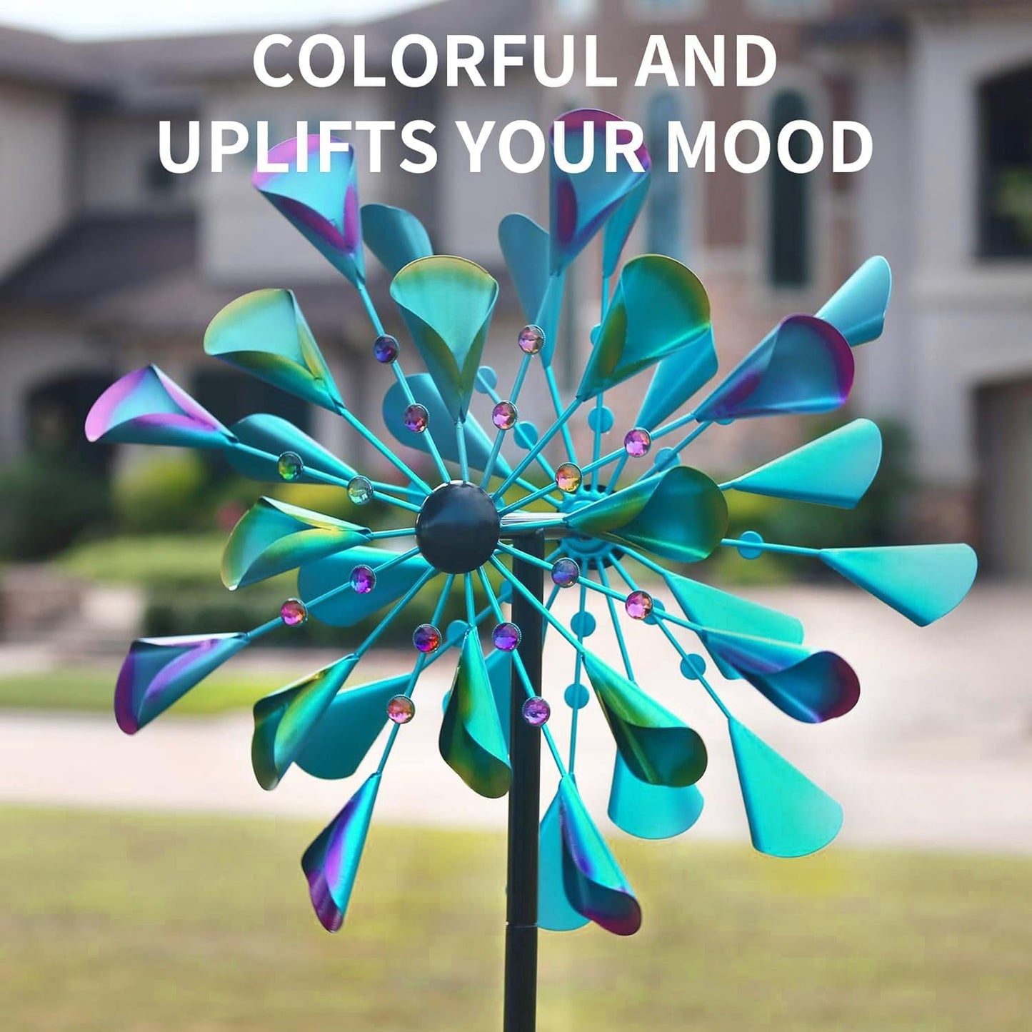 DECOROCA Kinetic Wind Spinners Outdoor - Large Metal Wind Sculptures & Spinners for Yard Patio Lawn Garden Decorations, Windmill Outdoor Clearance with Stable Metal Stake(Turquoise)