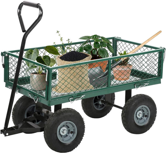 FDW Garden Cart Streel Heavy Duty 500 LBS Capacity，Utility Cart Wagon with Removable Sides and 180°Rotating Handle for Yard, Lawn and Garden Hauler (Dark Green)
