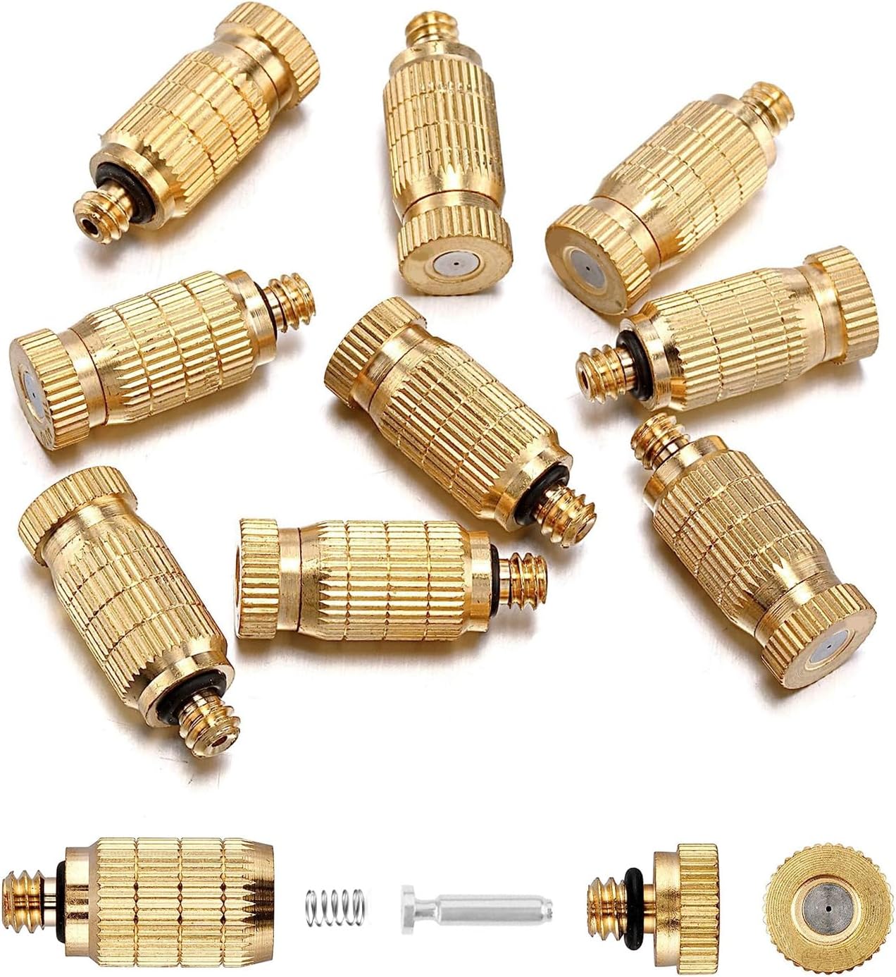 20pcs High Pressure Atomizer Nozzle Brass Misting Nozzles for Outdoor Cooling System, Landscaping, Greenhouse Irrigation, Air Humidification, Anti-Drip Fogging Spray Head(0.012"/0.3mm)