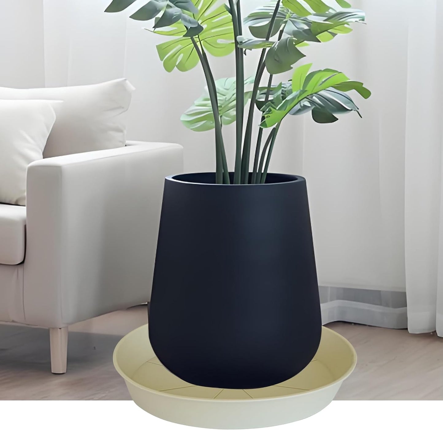 2 Pack of 16 17 inch Plant Saucer (15 inch Base), 2.3" Depth, Plant Trays for Pots, Plastic Plant Saucers for Indoors, Bird Bath Bowls, Flower Pot Drip Trays for Planter (17", Beige)