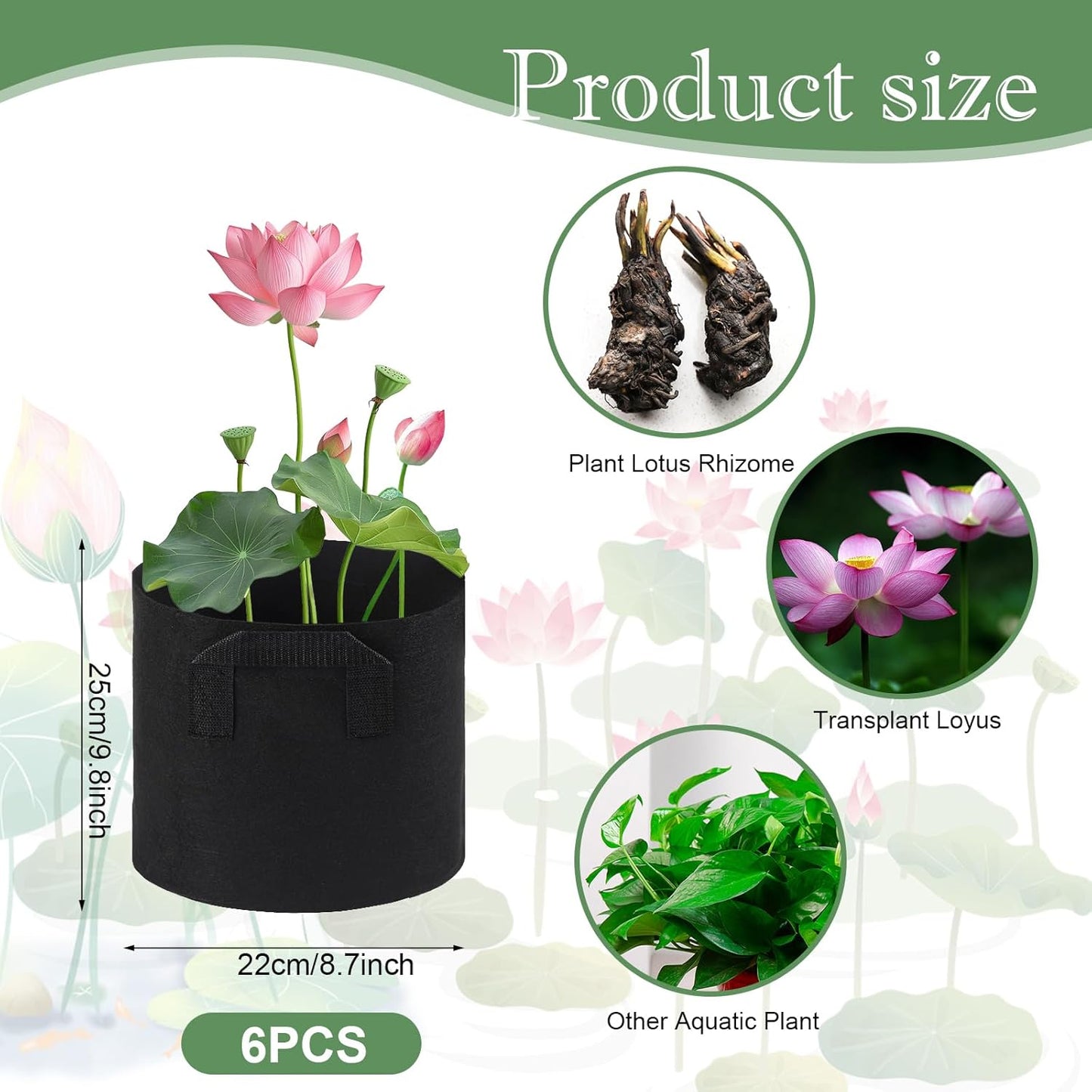 6Pcs Lily Plant Pots for Pond, Aquatic Pond Planter for Pond Durable Breathe Reusable Fabric Plant Bags for Aquatic Plants, Potato, Carrot, Onion, Flower (3 Gallon)