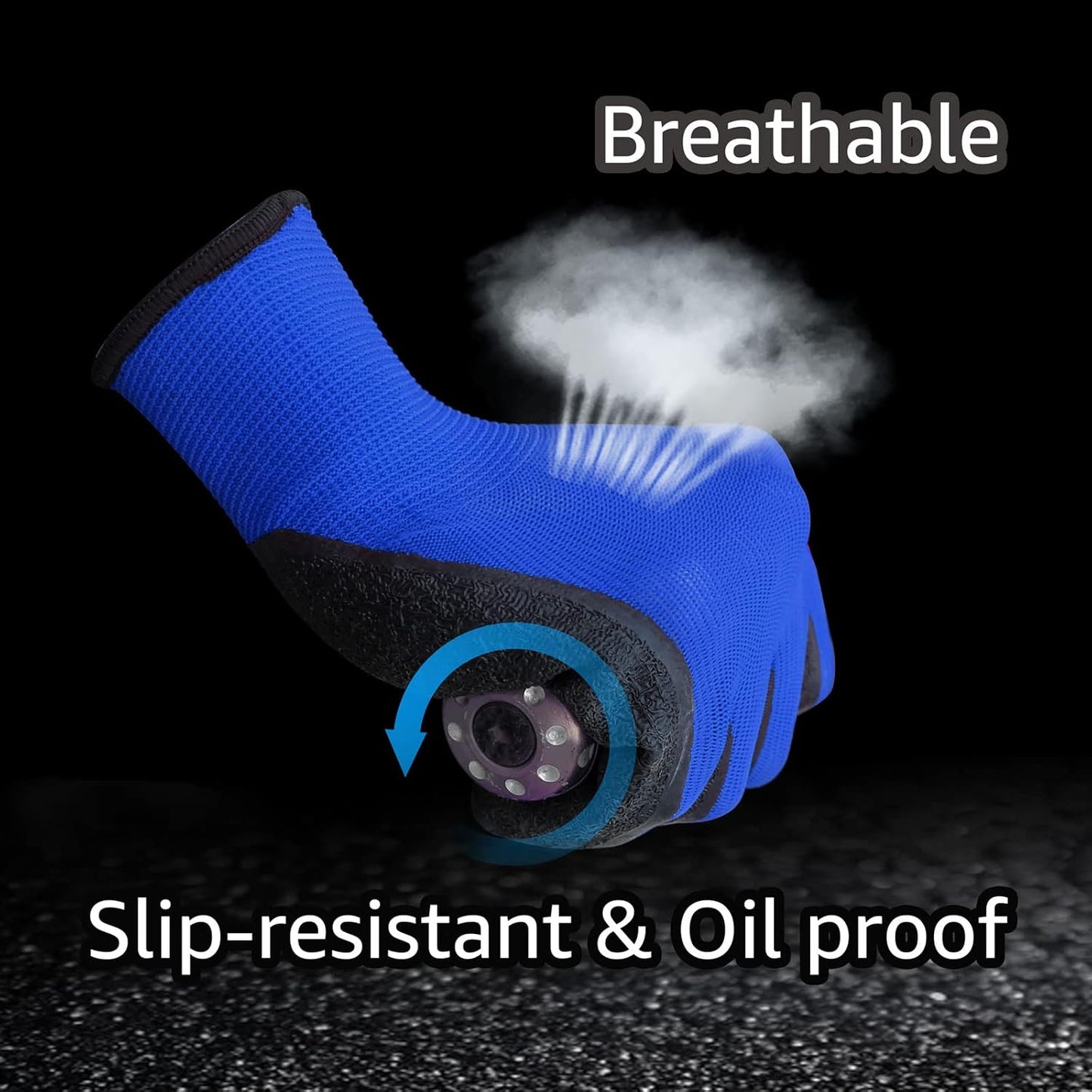 Evridwear Crinkle Latex Rubber Hand Coated Safety Work Gloves for Men Women General Multi Use Construction Warehouse Gardening Assembly Landscaping (Large,Blue- 12Pair)