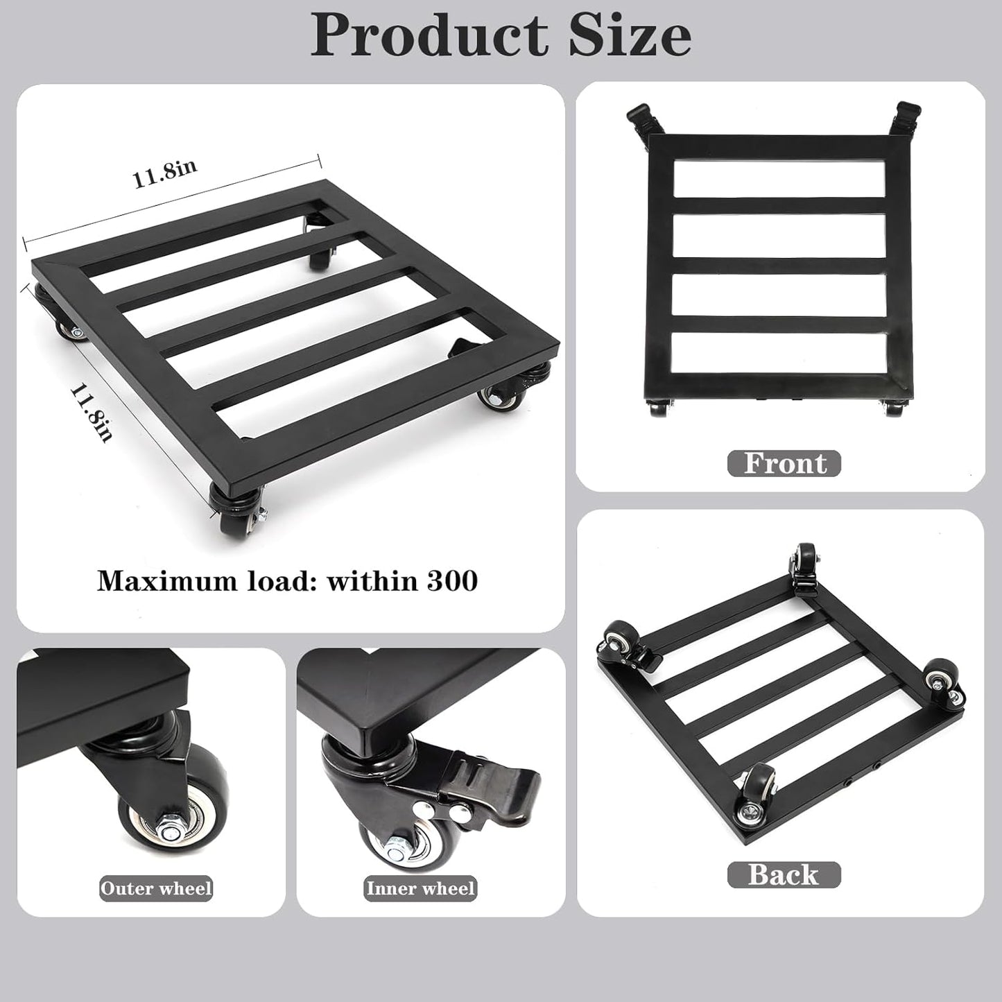 Heavy Duty Plant Caddy with Wheels 12Inch - 200lb Weight Capacity - Steel Rolling Plant Stand for Indoor and Outdoor Use - Lockable Wheels - Black