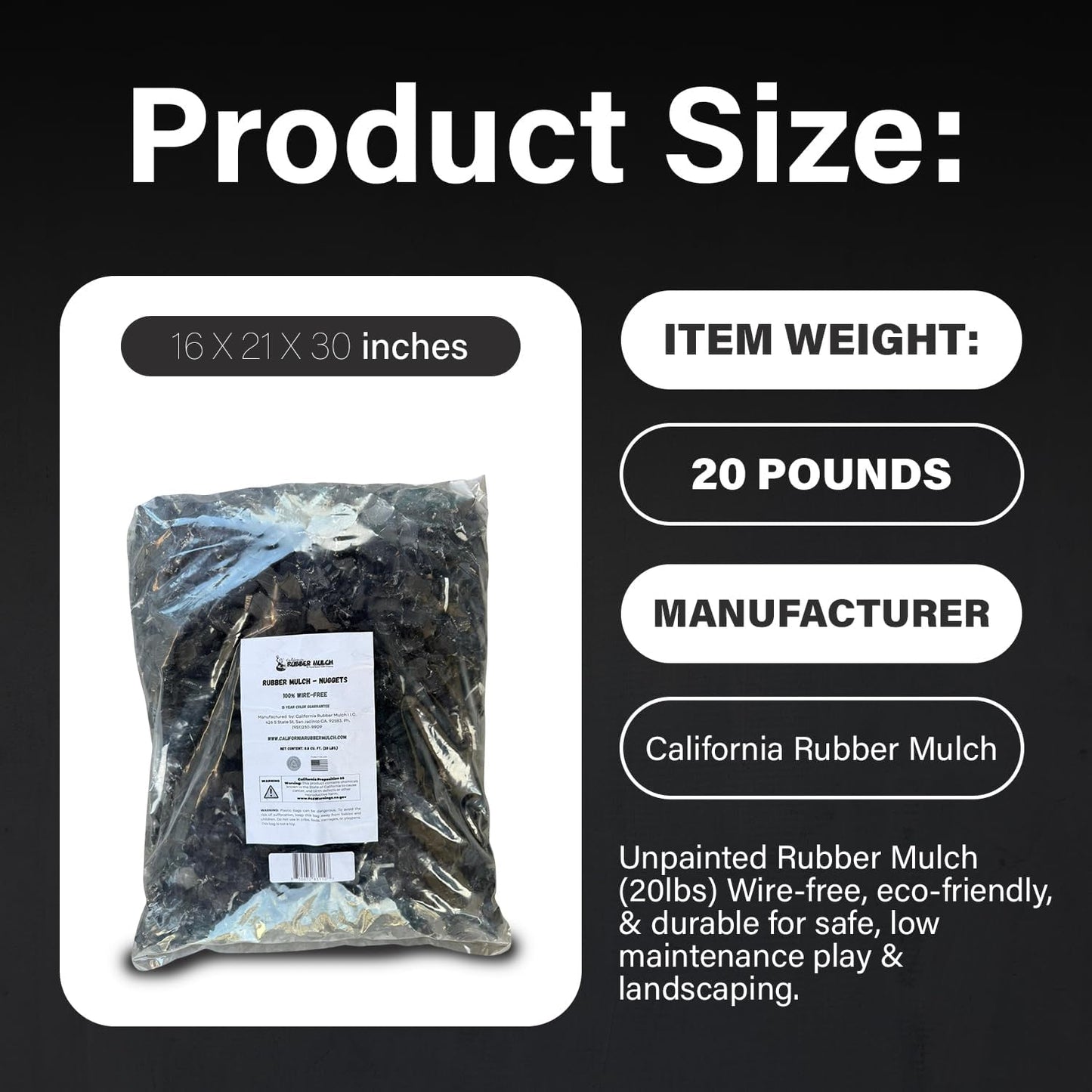 100% Wire-Free Rubber Mulch – Unpainted, 20 lb (0.8 cu ft) | Long-Lasting, Low Maintenance, Safe for Kids & Pets – Landscaping & Playground Ground Cover”