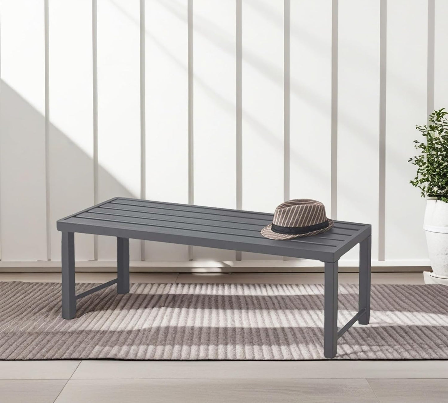 46" Outdoor Metal Backless Bench, All-Weather Patio Garden Bench for Backyard, Porch, or Lawn, Durable Steel Bench for Outdoor Spaces, Grey