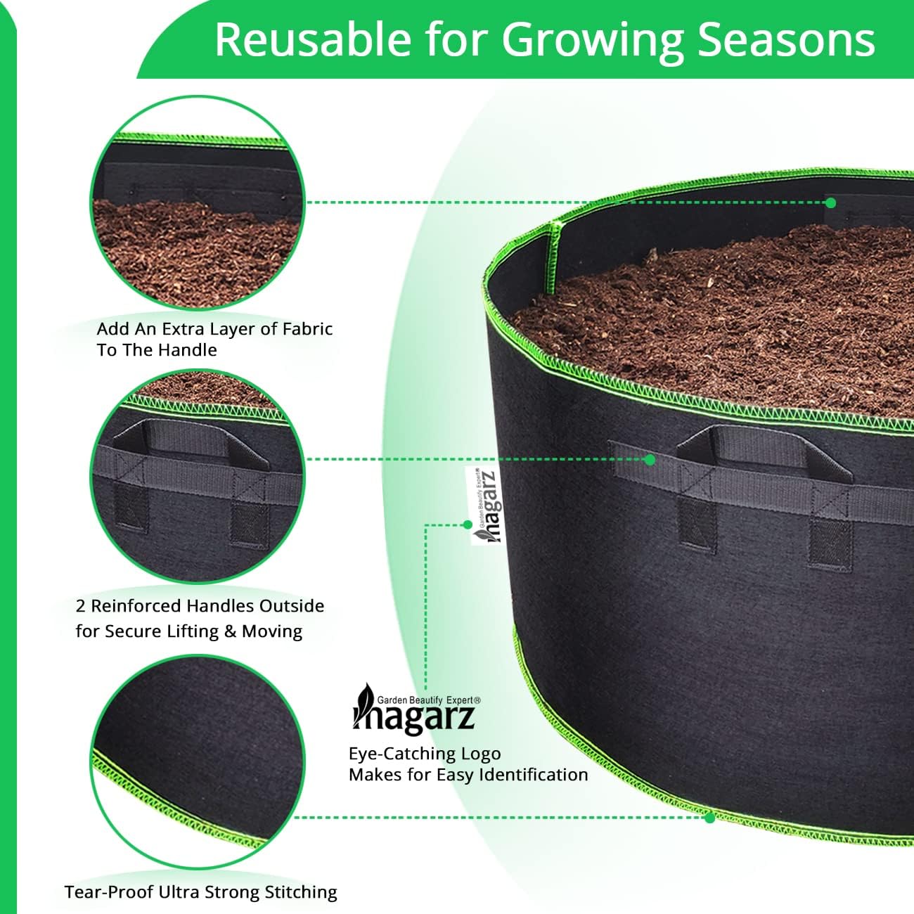 4-Pack 50 Gallon Fabric Flower Pots Garden Felt Grow Bags with Handle (Black)