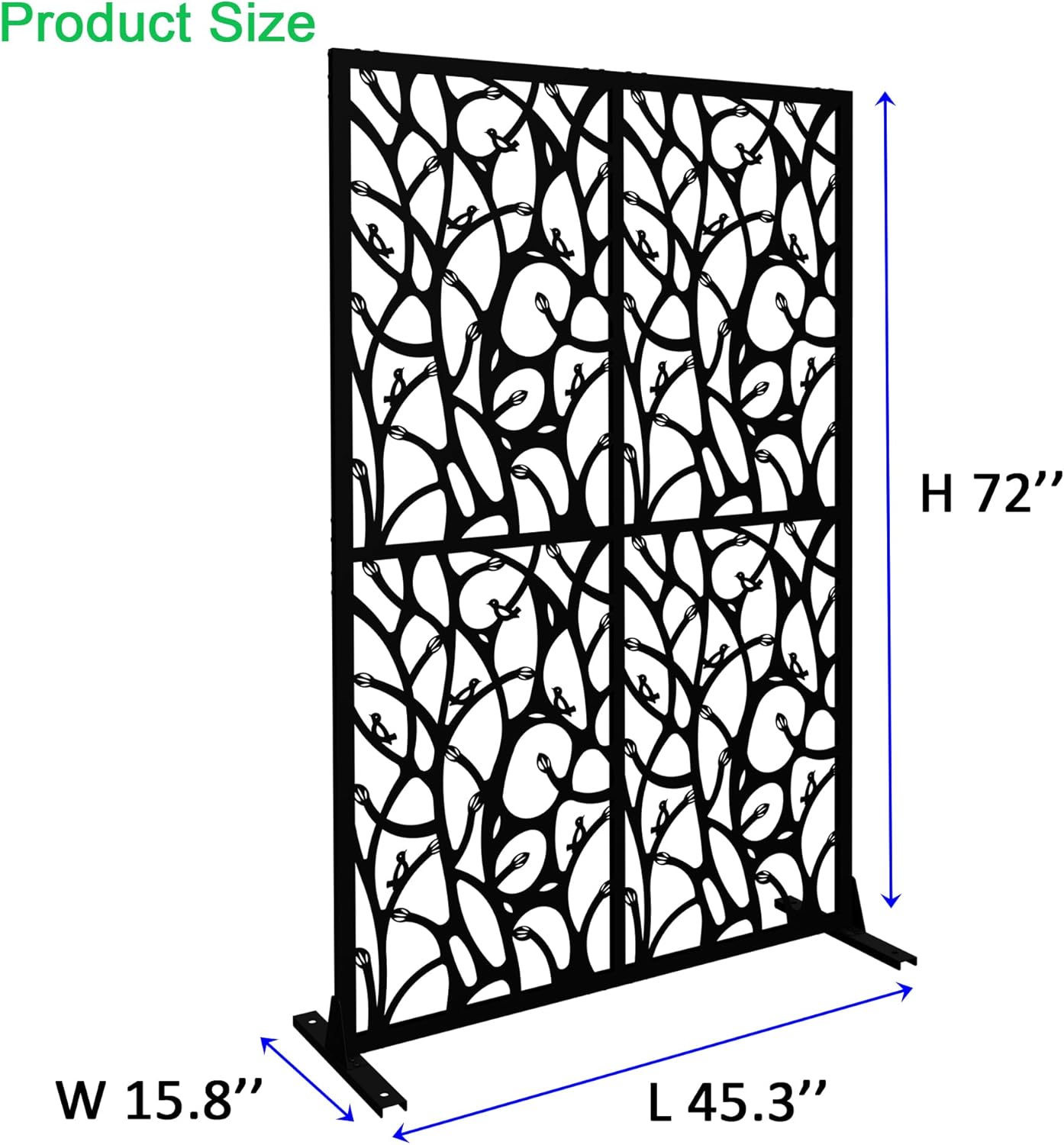 Metal Privacy Screens 72" H Outdoor Privacy Screens Panels Outdoor and Indoor Bird Pattern Divider with Freestanding Decorative for Balcony Patio Garden Room Divider, Black