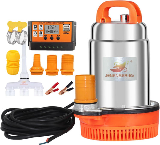 150W 12V DC Solar Submersible Pumps, 2inch solar deep well water pump,Max head 20ft, 26GPM Flow for pond or livestock (update-12V)