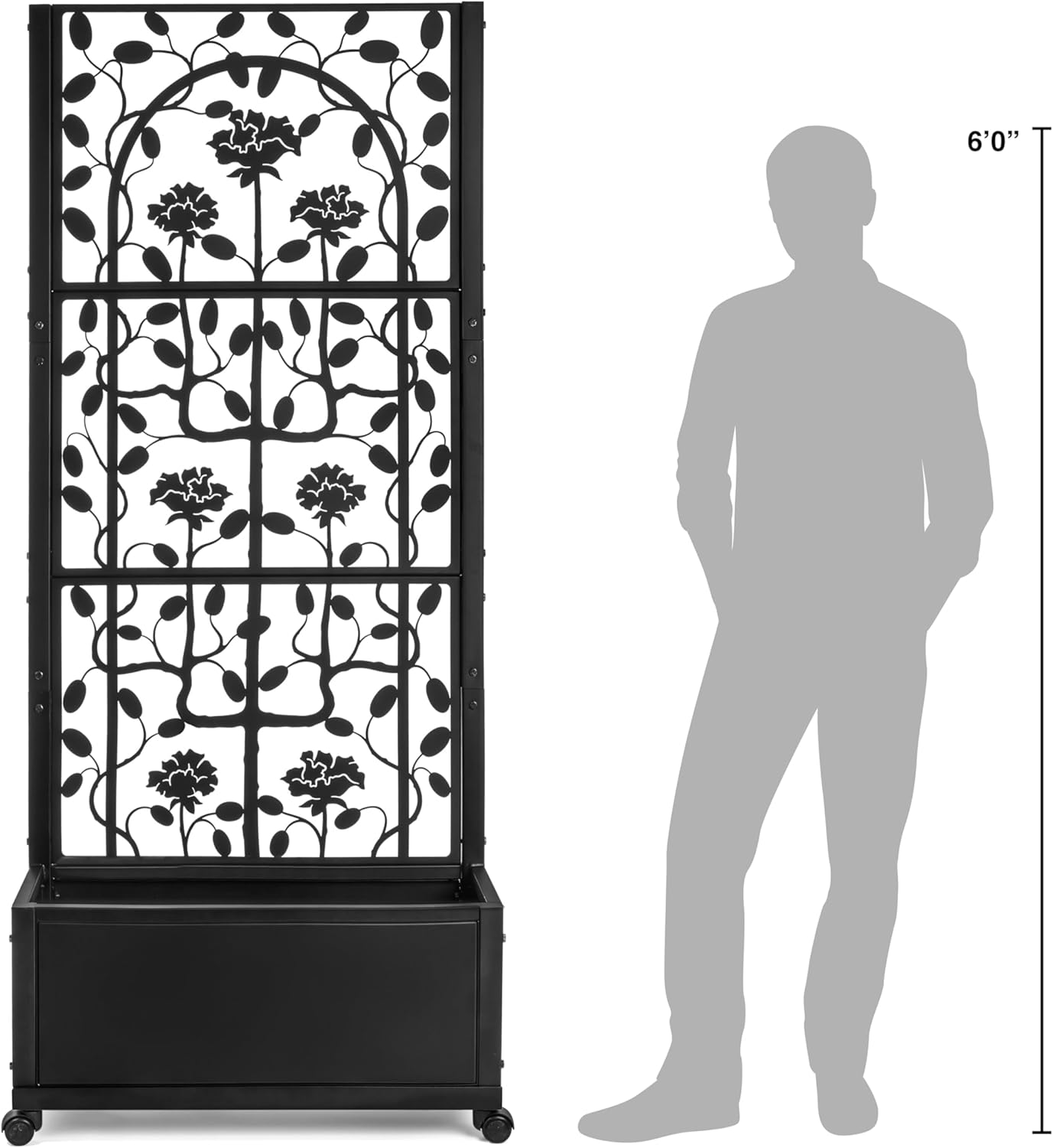 H Potter Trellis Planter Box for Outdoor Plants Privacy Screen for Patio Garden Deck Balcony (Black)