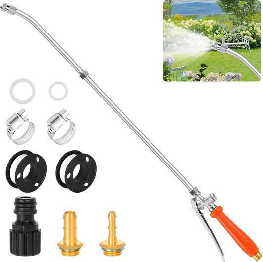 36" All Metal Replacement Sprayer Wand, Suitable for 1/2" Hose Quick Connector, 1/4" & 3/8" & 1/2" Brass Barb Spray Wand, Built-in Shut Valve Stainless Steel Spray Wand