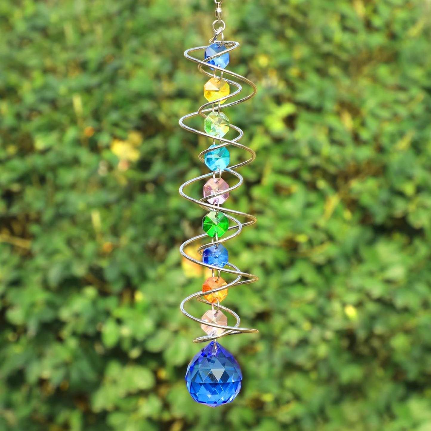 Sun Catchers Gazing Ball Spiral Tail Wind Spinner with Crystal Suncatcher for Hanging Ornaments Decorative Indoor Outdoor Windows Prism Rainbow Maker Car Mirror Home Yard Garden Decor