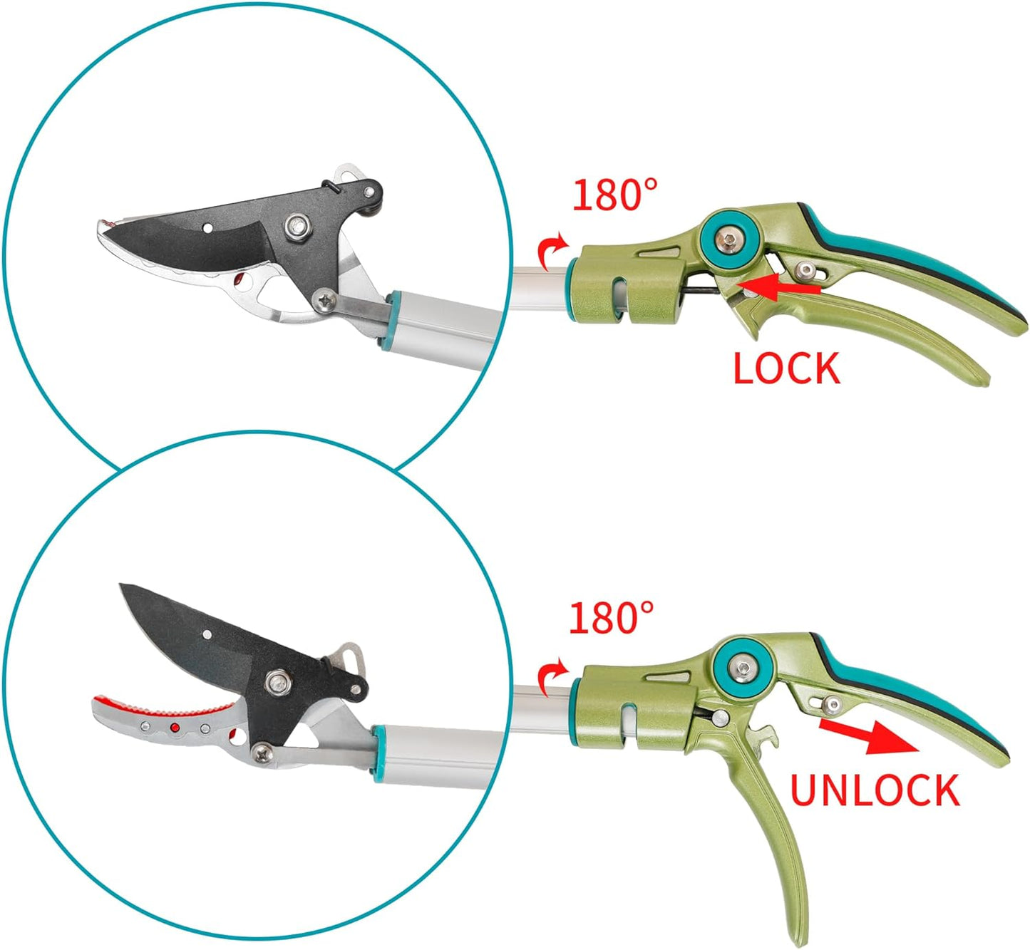 GARTOL Cut & Hold Pole Pruner, 4.2 FT Lightweight Fruit Picker with 180° Rotating Handle, SK5 Steel Blade Cuts up to 1/2 Inch, Long Reach Garden Tree Trimmer & Branch Cutter for Shrubs, Bushes