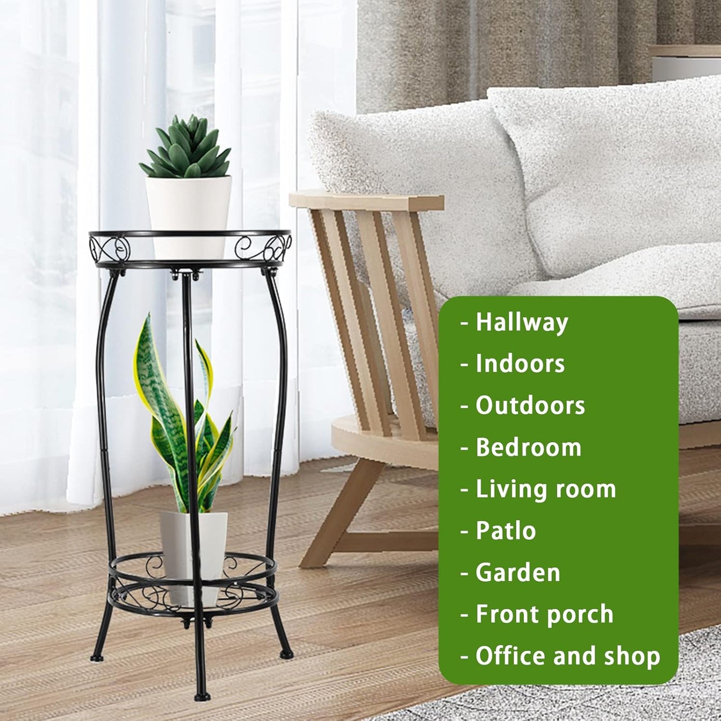 2-Pack Plant Stand Indoor Outdoor,Tall Black Metal Rustproof Stable Plant Stands,2 Tier 27.1 inch Multiple Plant Rack for Planter Corner Garden Living Room & Garden