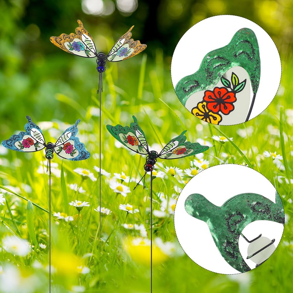 Butterfly Garden Stakes Decorative 3 Pack Yard Decorations Outdoor,Butterflies Garden Kit Glow in The Dark Metal Yard Art Patio Spring Outdoor Decor