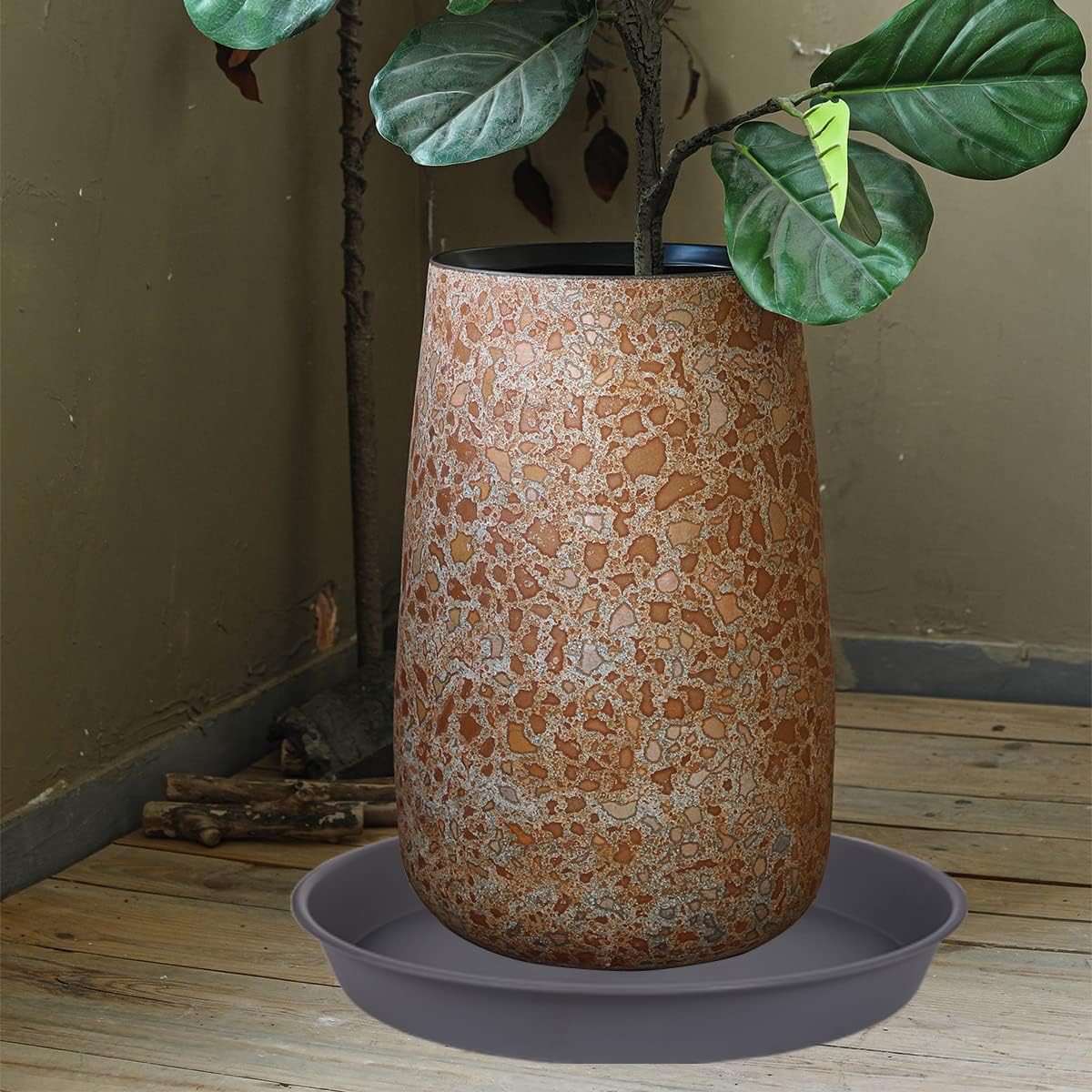 4 Pack of 13 14 inch Plant Saucer (12.2 Inch Base), Heavy Duty Plastic Plant Drip Trays 14" Round, Plant Trays for Indoors, Bird Bath Bowls, Plate for Planter 12-14" (14 inch, Cement Gray)