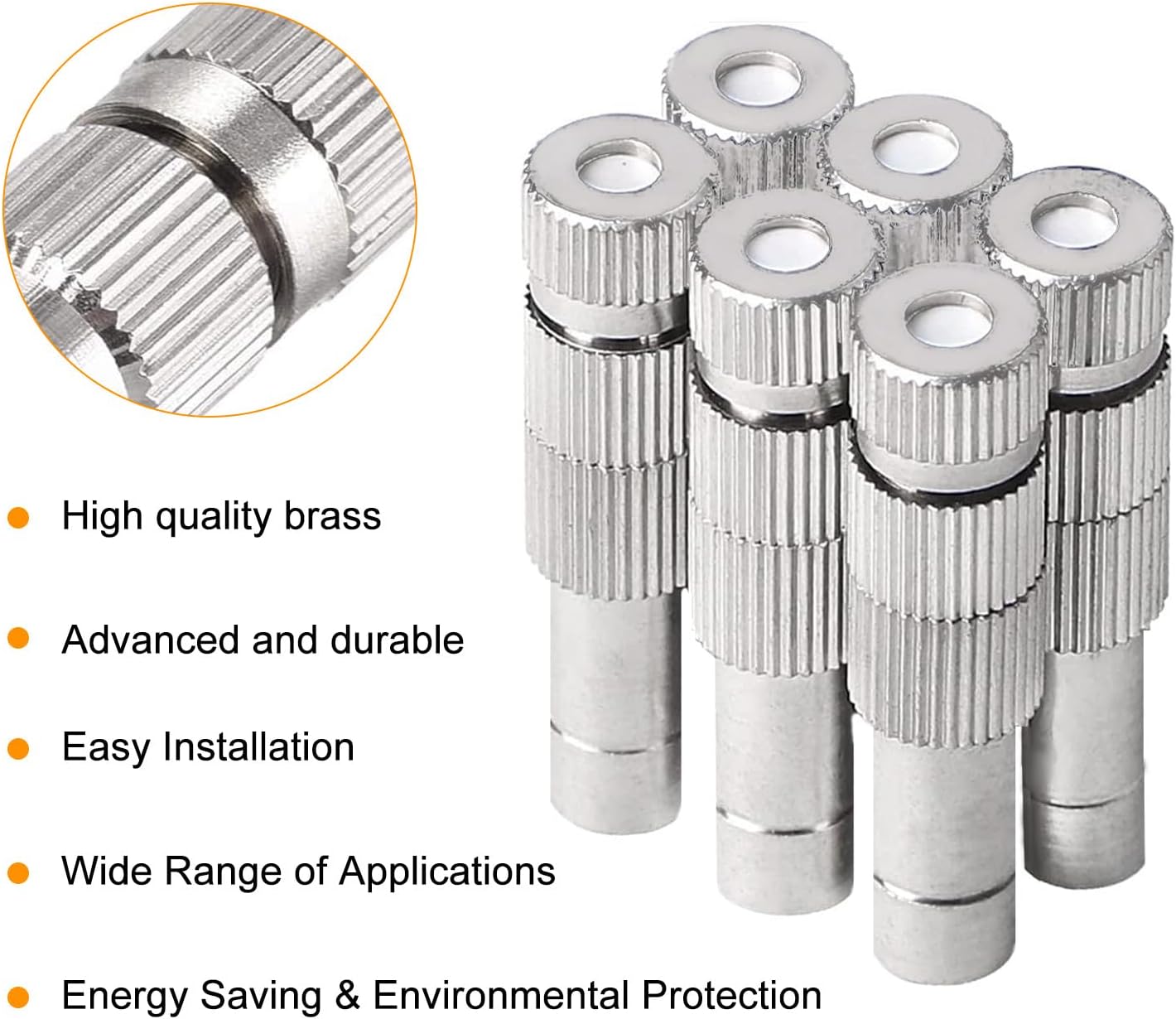 20pcs Brass Mister Nozzles, 6mm Misting Nozzles for Outdoor Cooling System, Landscaping, Air Humidification, Greenhouse Irrigation (with Filter, 0.039"/1mm Orifice)
