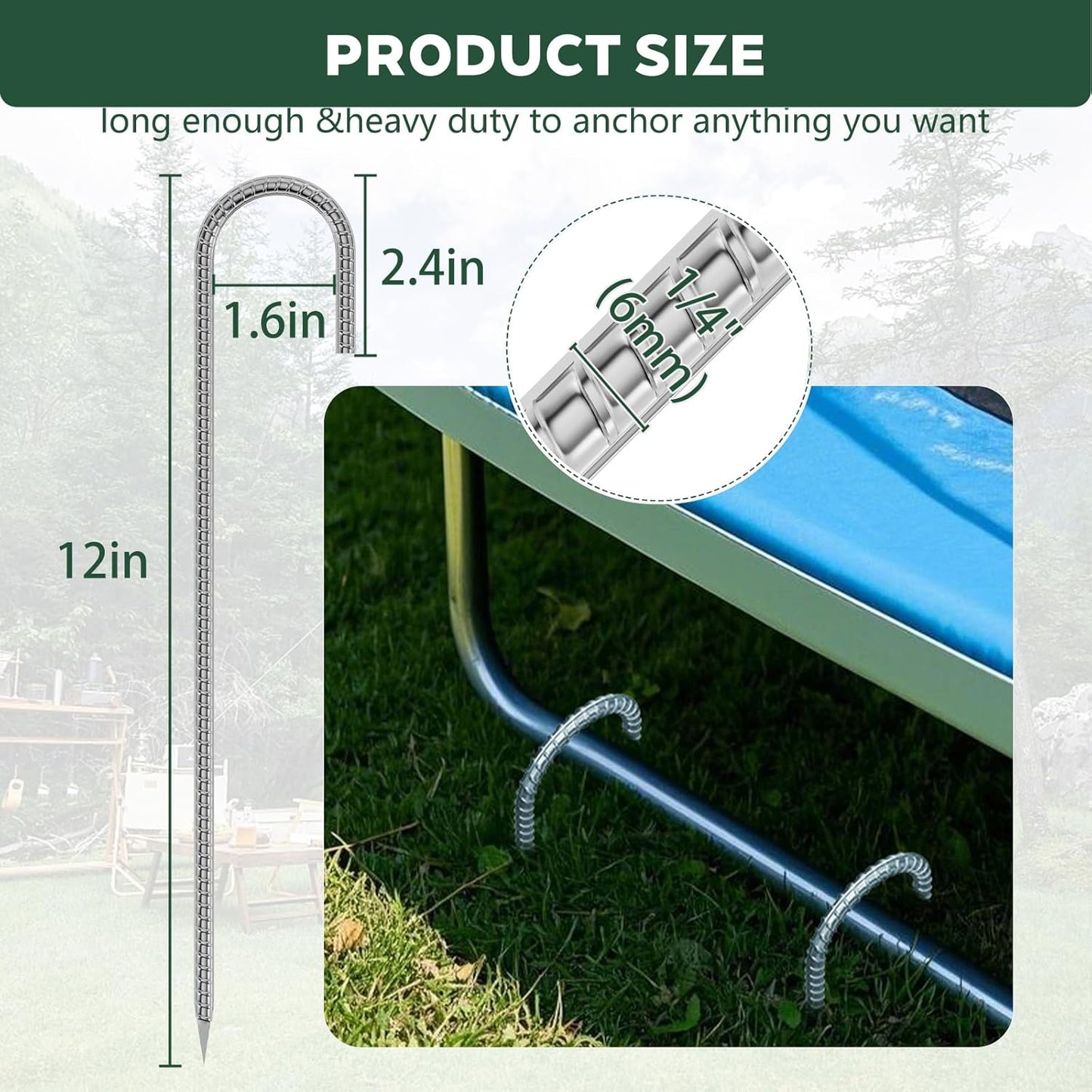 30 Pieces 12 Inch Long 1/4In Diameter Heavy Duty J Hooks,Heavy Duty Rebar Metal Fence Ground Garden Tent Stakes,Ground Spikes Anchors for Fencing,Outdoor Chicken Wire Trellis Stakes,Anti-Rust Silver