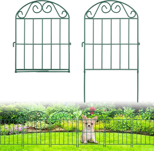 ADAVIN 10 Panels Collapsible Garden Fence Animal Barrier,11 Ft(L) x 24 in(H) Green Rustproof Metal Wire Panel Border for Dogs Rabbits, Flower Edging for Landscape Patio Yard Outdoor Decor, Arched