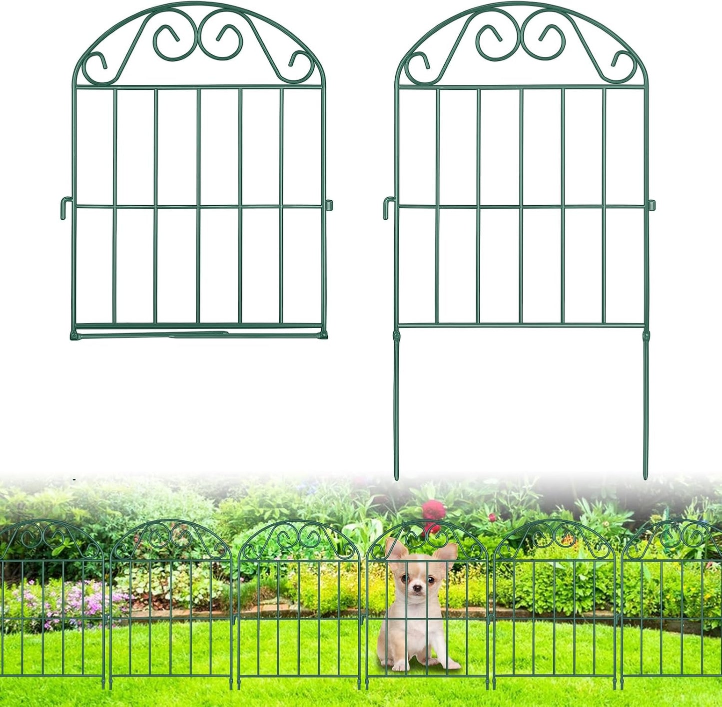 ADAVIN 20 Panels Collapsible Garden Fence Animal Barrier,22 Ft(L) x 24 in(H) Rustproof Metal Wire Panel Border for Dogs Rabbits, Arched Flower Edging for Landscape Patio Yard Outdoor Decor, Green