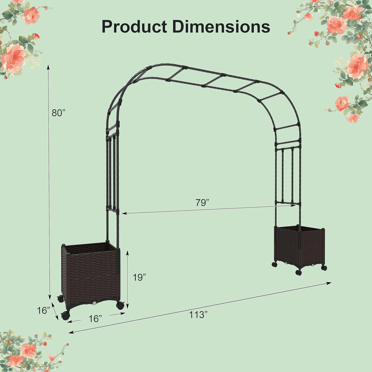 Giantex 6.6 FT Garden Arch with Trellis & 2 Planter Boxes, Tall Arbor for Climbing Vine, Flowers, Decorative Gate for Wedding Ceremony Party (Brown+Black)